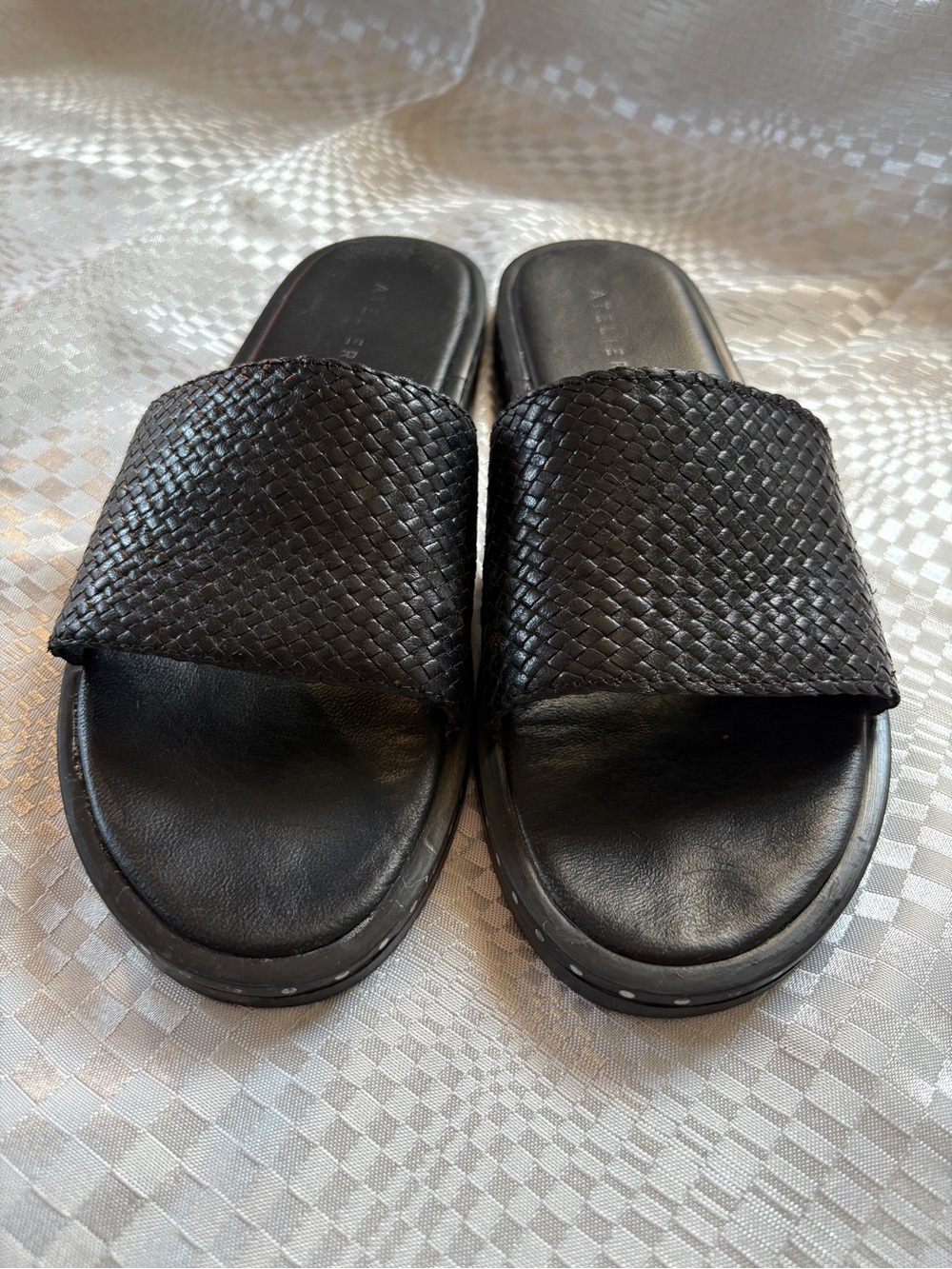 Ateliers (Designer) Black Woven Slide Sandals. 
Bought in Spain. 
Size 37.